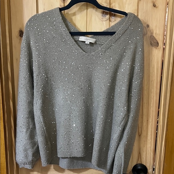 Loft Sequin Double V Sweater S - Picture 6 of 9